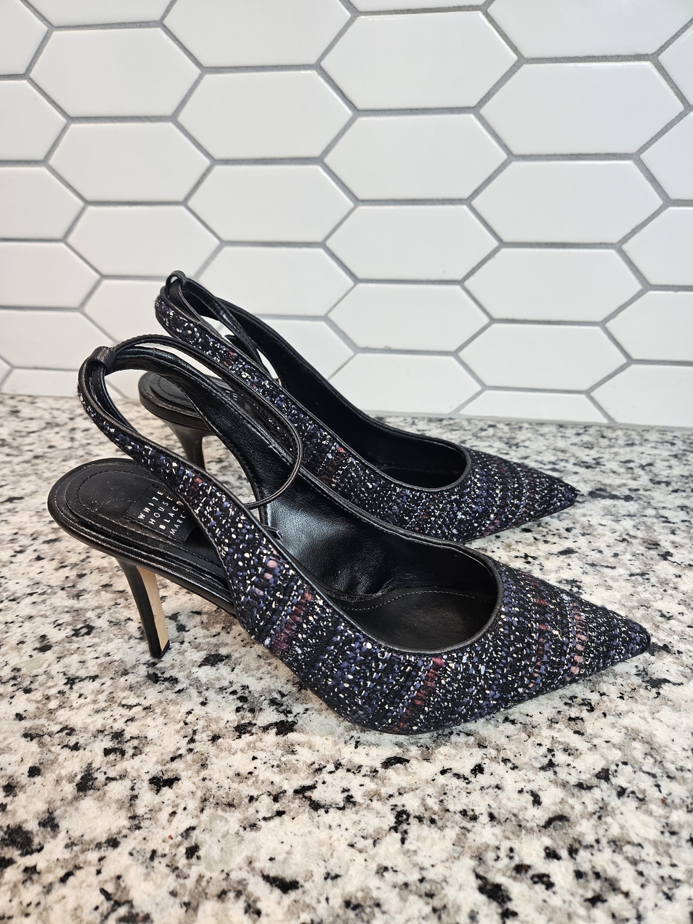 White House Black Market Black Multicolor Tweed Slingback Heels Size 7