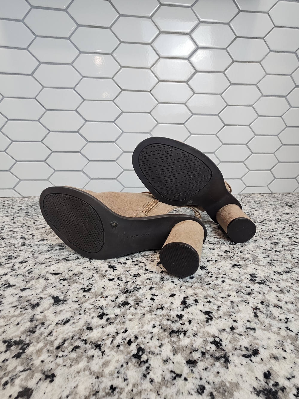 Alex Marie Taupe Suede Open-Toe Buckle Block Heel Booties Size 7.5 photo 7