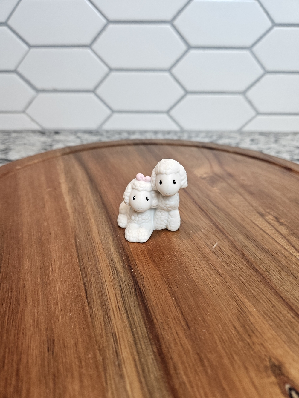 Precious Moments White Lamb Pair Figurine with Pink Bow Accent