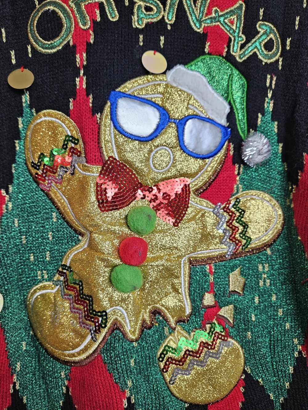 Blizzard Bay Womens 'Oh Snap' Gingerbread Holiday Sweater Tank - Red/Green/Black photo 3