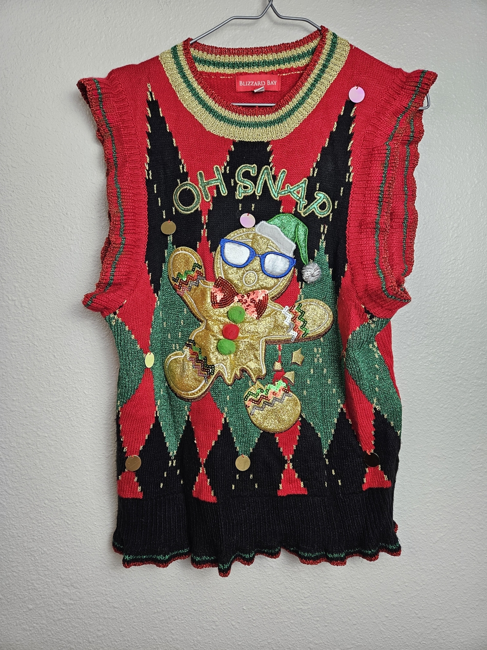 Blizzard Bay Womens 'Oh Snap' Gingerbread Holiday Sweater Tank - Red/Green/Black