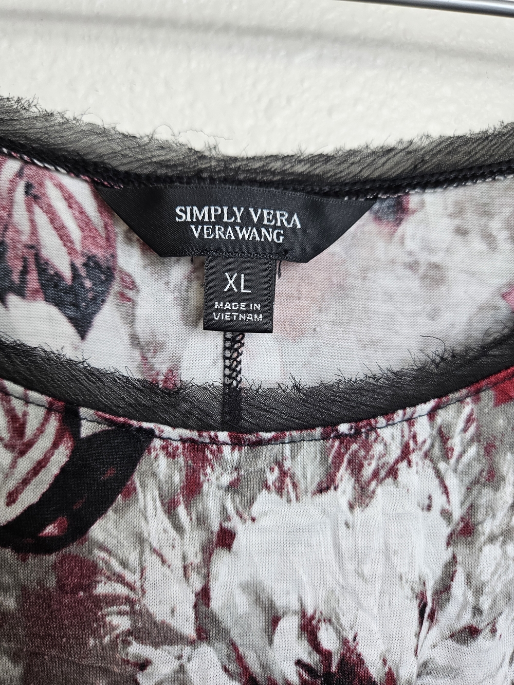 Simply Vera Vera Wang Pink, Black & White Floral Short Sleeve Tunic XL photo 2