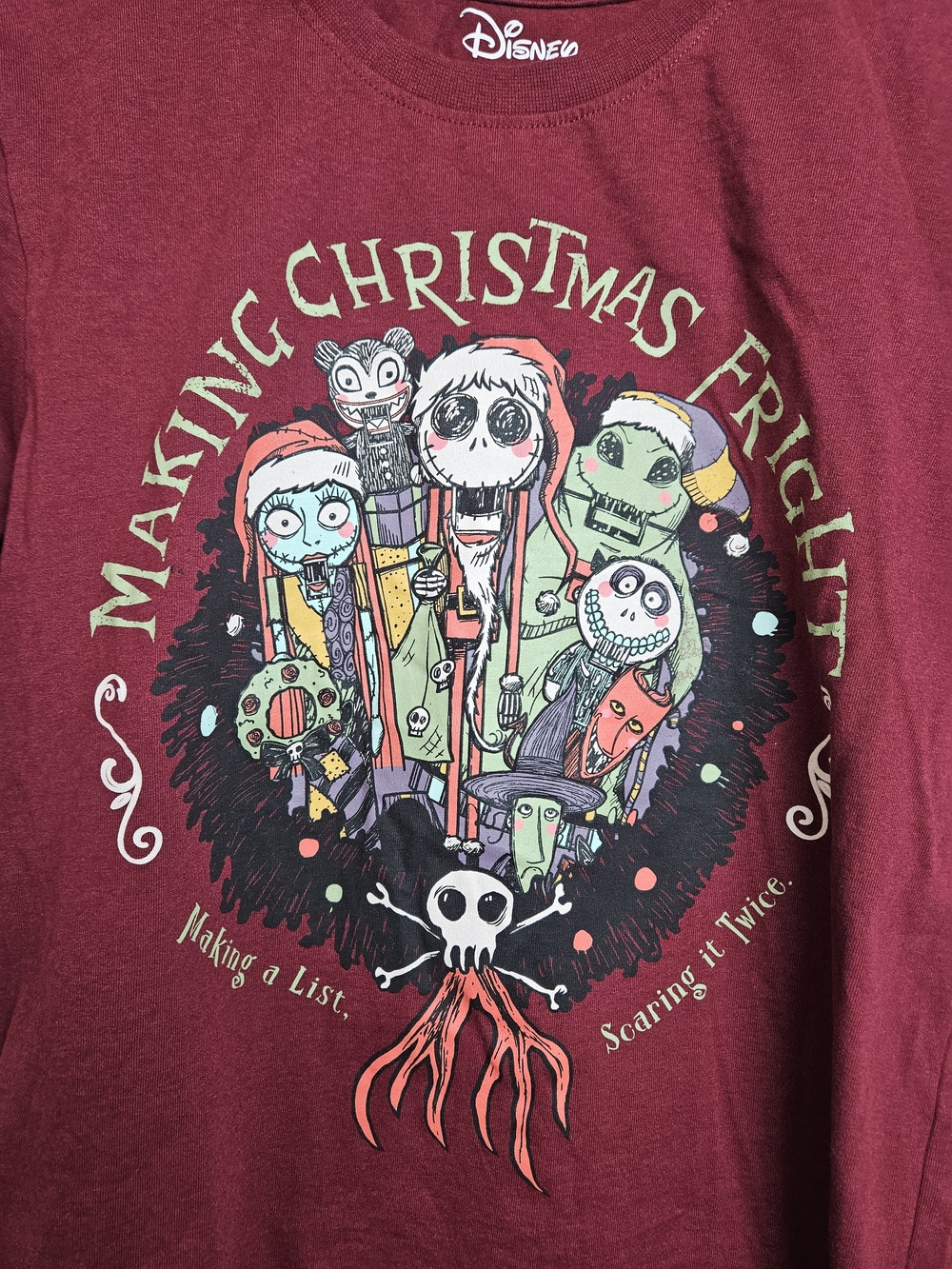 Disney Burgundy 'Making Christmas Fright' Graphic Tee Medium photo 3